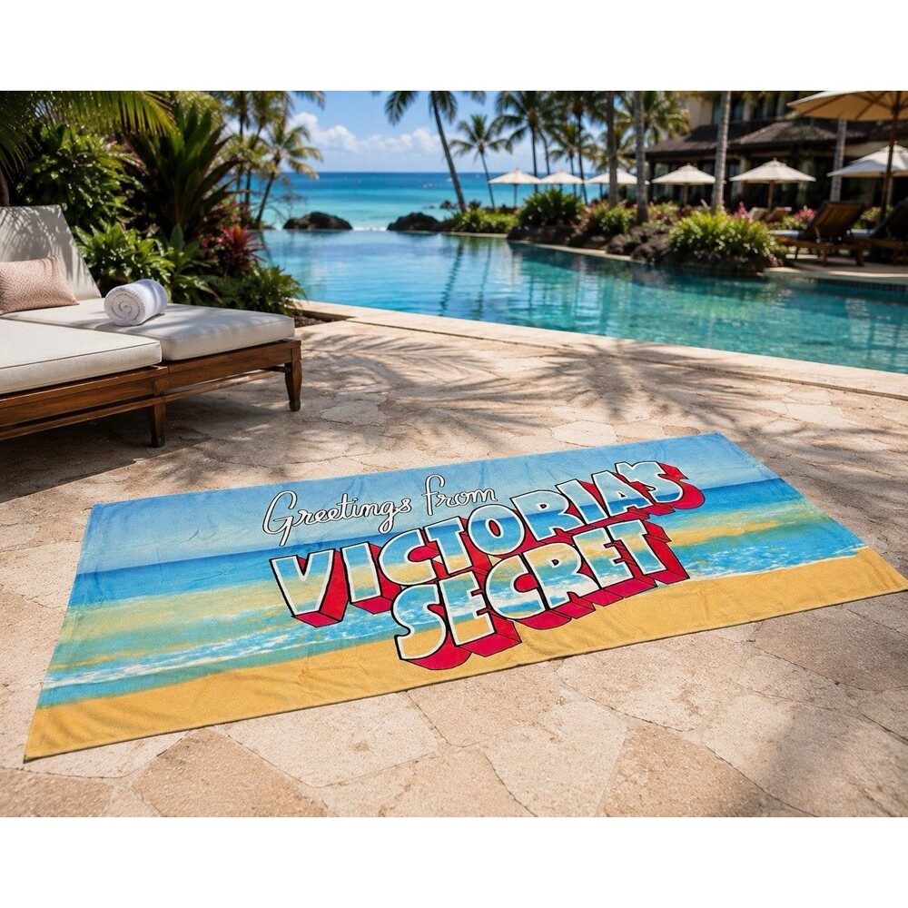 Victorias Secret Beach Towel Blue Tropical Pool Resort Oversized Tropical